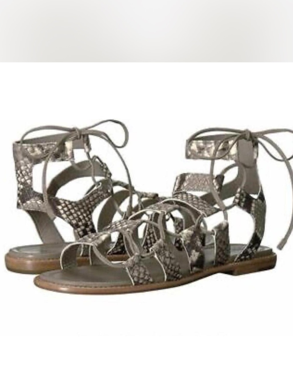FRYE Women's Blair Side Ghillie Snake Print Leather Lace Up Gladiator Sandals